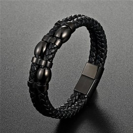 bracelet cuir et acier noir