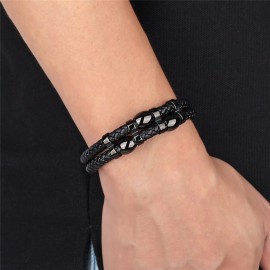 bracelet cuir et acier noir