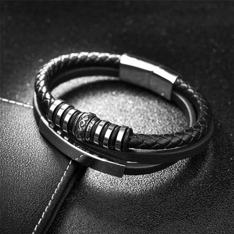 bracelet homme cuir et acier