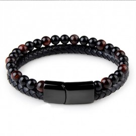 bracelet homme perles brunes et cuir