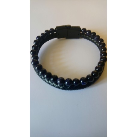 bracelet cuir et perles noires