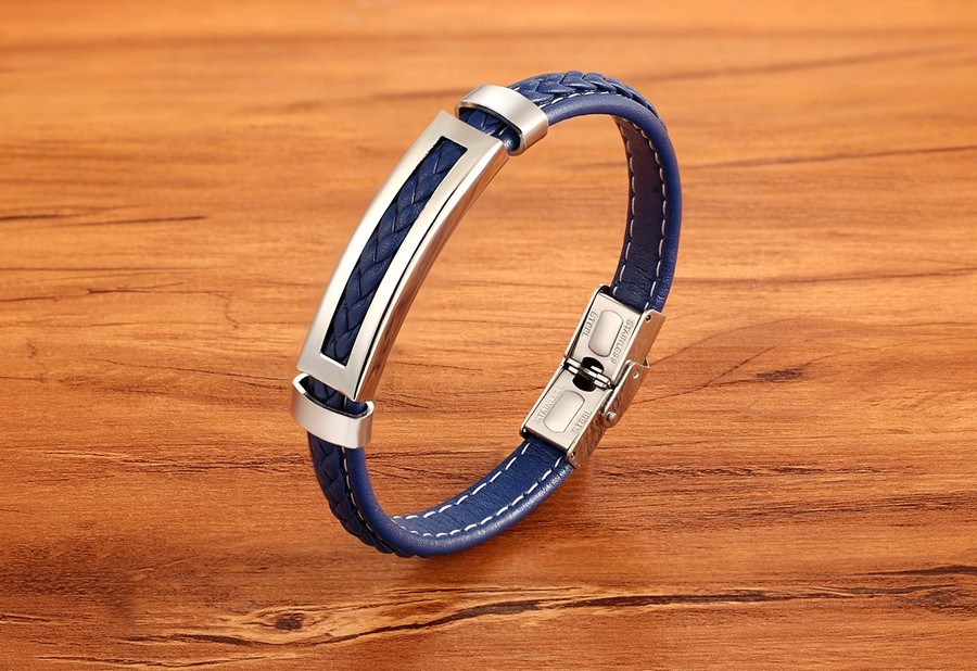Bracelet cuir online bleu homme