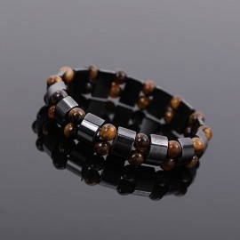 bracelet double hematite et perle oeil du tigre