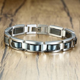 Bracelet homme ajustable hématite et acier