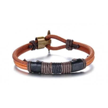 Bracelet homme cuir véritable fermoir T