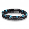 bracelet cuir noir et perles bleues ciel