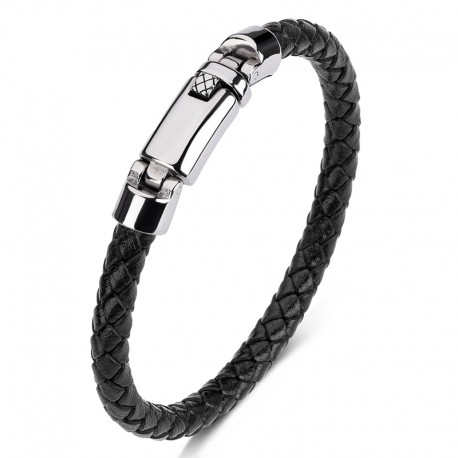 bracelet cuir noir tressé