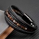 bracelet homme cuir noir et perles marron