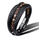 bracelet homme cuir noir et perles marron