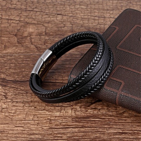 Bracelet cuir noir "23 cm"