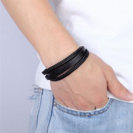 Bracelet cuir noir "23 cm"