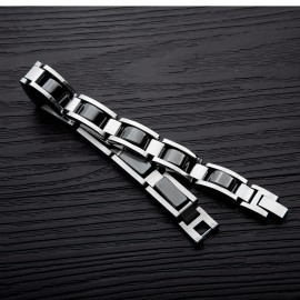 Bracelet homme ajustable hématite et acier