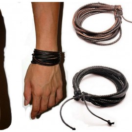 Bracelet homme à lanières et cordon cuir