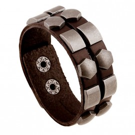 Bracelet homme cuir rivets géométriques