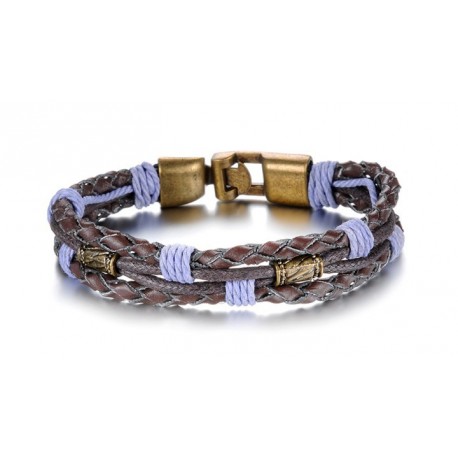 Bracelet homme  en cuir 2 liens tissés 