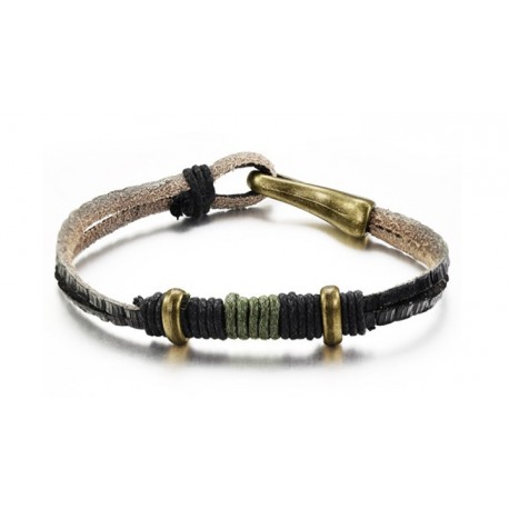 Bracelet homme cuir, bronze et cordon tressé