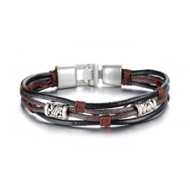 Bracelet cuir marron et noir 4 brins