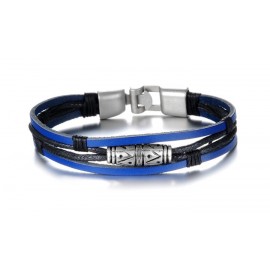 Bracelet lanières cuir bleu électrique