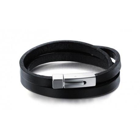 Bracelet cuir noir 3 tours - Bracelets- homme.com