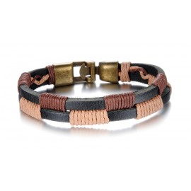 Bracelet homme cuir, cordon en damier