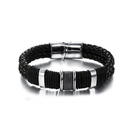 Bracelet homme cuir tressé 2 liens