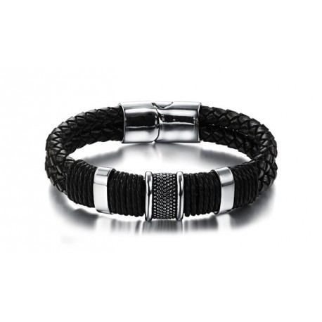 Bracelet homme cuir tressé 2 liens