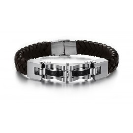 Bracelet homme cuir  noir design massif