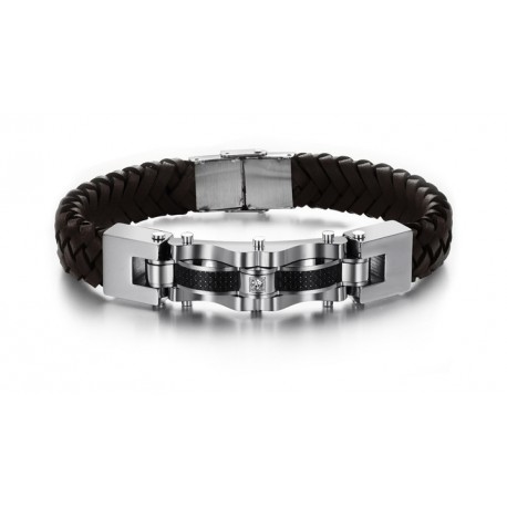 Bracelet homme cuir marron design massif