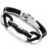 Bracelet homme noir en simili cuir  et acier