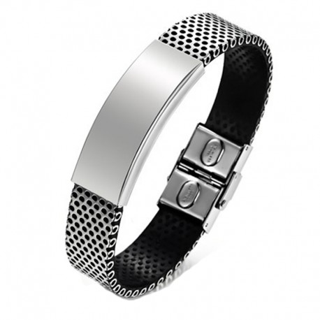 Bracelet homme en cuir PU et acier inoxydable