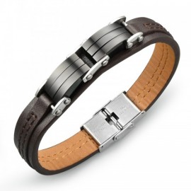 Bracelet homme  simili cuir et acier sobre