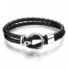 bracelet homme cuir tressé noir fermoir acier