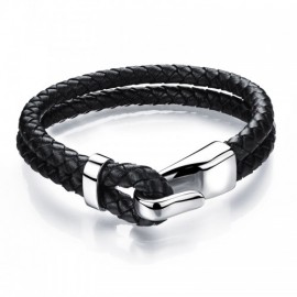 bracelet homme double cordon cuir tressé fermoir crochet