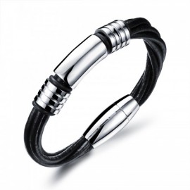 Bracelet homme chic en cuir et acier