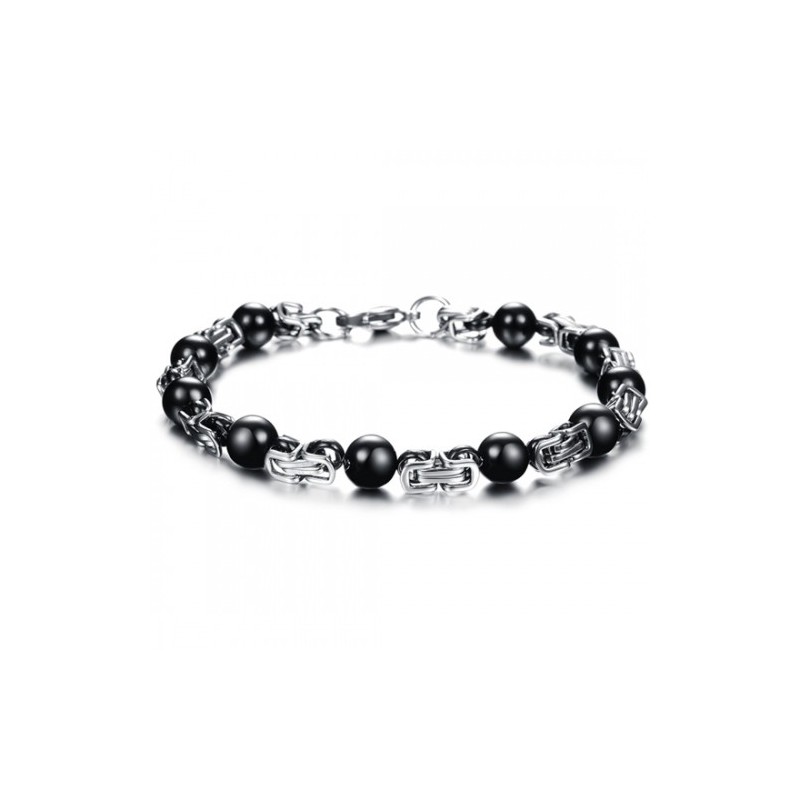 Bracelet perles noir naturelle bracelet homme et femme acier -  France