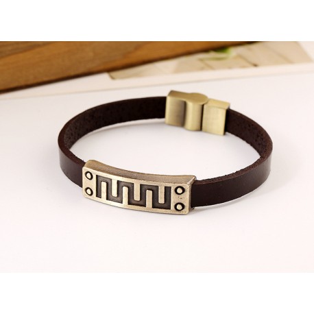 Bracelet homme cuir épais motif géométrique