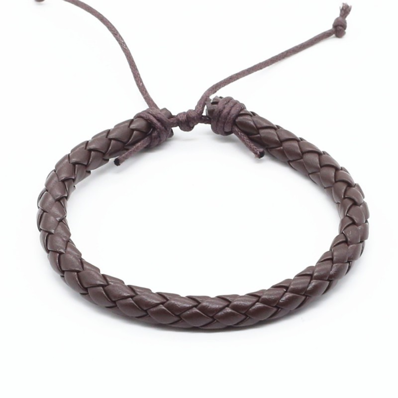 Bracelet homme cuir fin noir natté