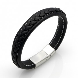 bracelet cuir noir ou marron surpiqué fil blanc