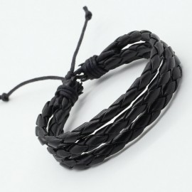 bracelet 3 tresses en cuir noir 