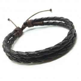 bracelet cuir noir tressé 2 liens