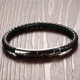 bracelet cuir noir tressé