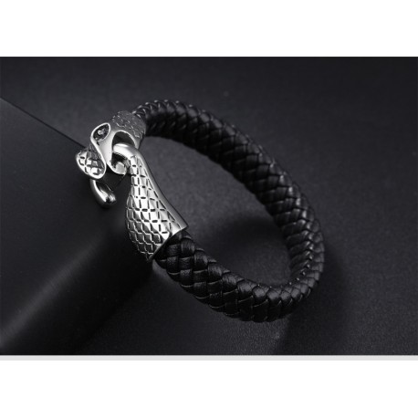 bracelet homme cuir noir "tête de serpent"