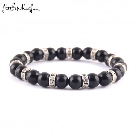 bracelet perles noires et strass